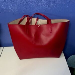 Maroon and grey reversible tote